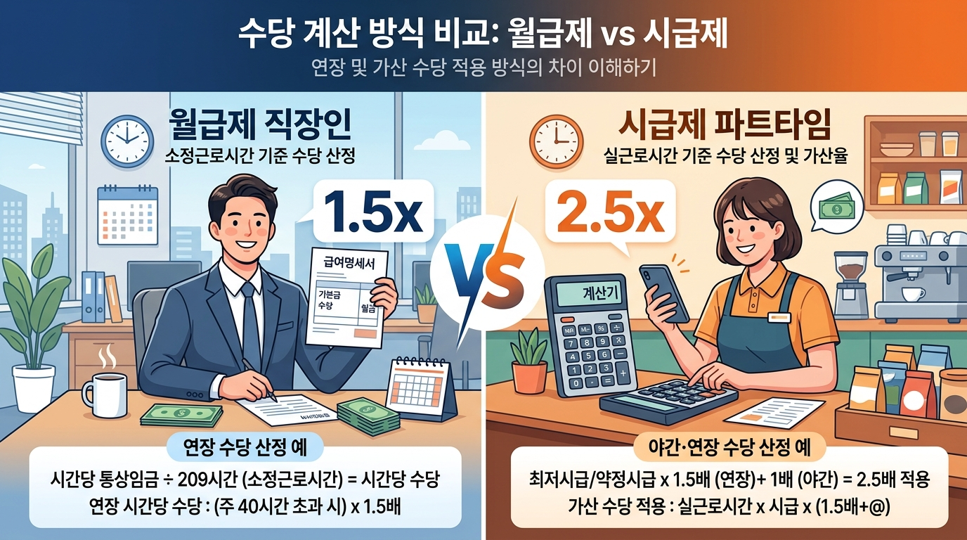 월급제 시급제 근로자의 날 수당 계산 비교