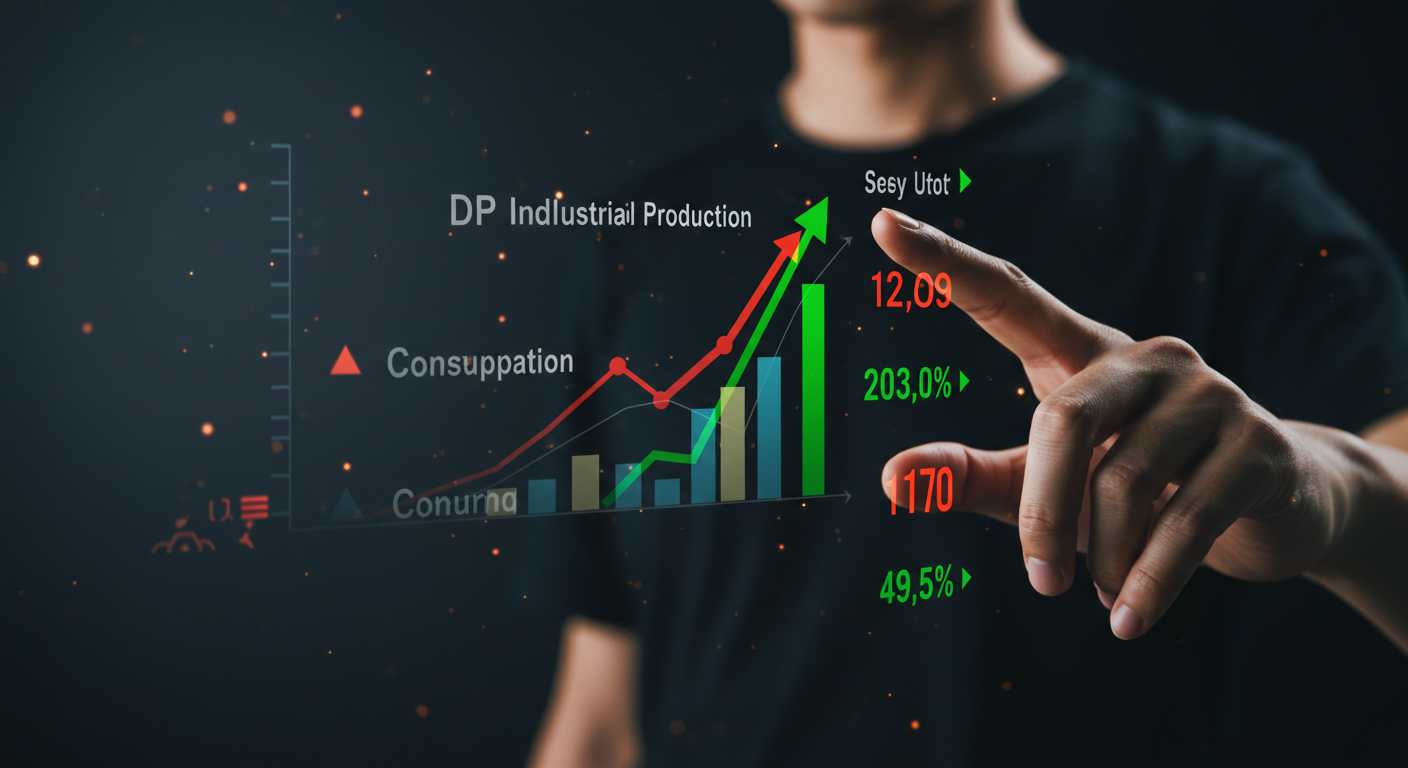 상승하는 중국 경제 지표를 보여주는 디지털 대시보드
