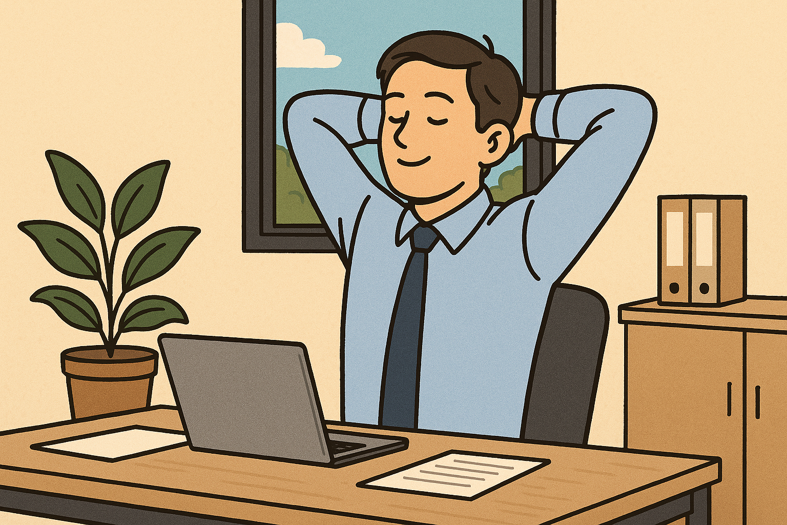 의자에 앉아 팔 뒤로 젖히기 스트레칭을 하는 모습