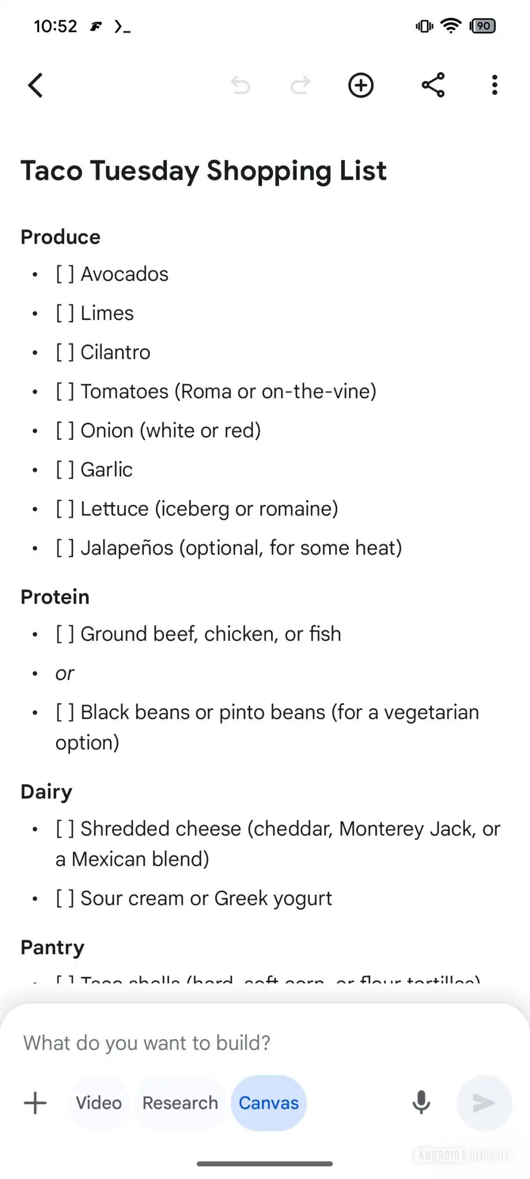 Google Gemini 모바일 앱에 Canvas