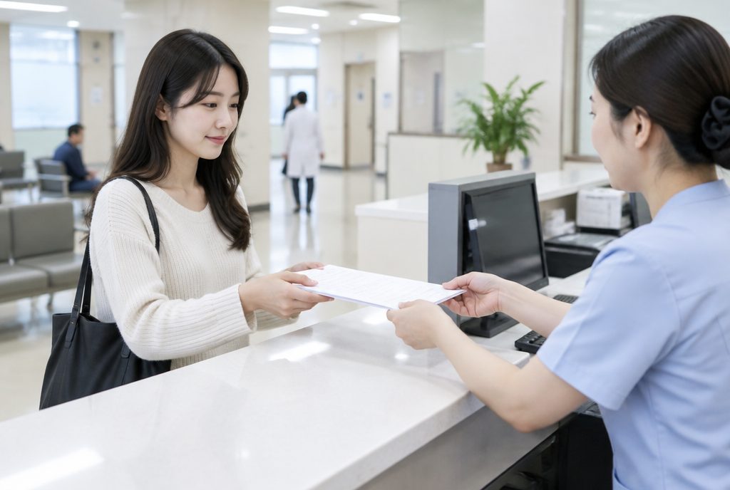 병원 원무과에서 진료비 세부내역서를 받는 보호자