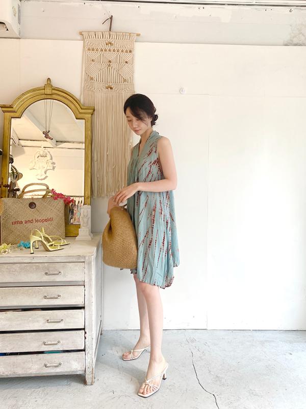 휴양지리조트룩 터쿼이즈타이다잉미니민소매비치원피스 피콕샵