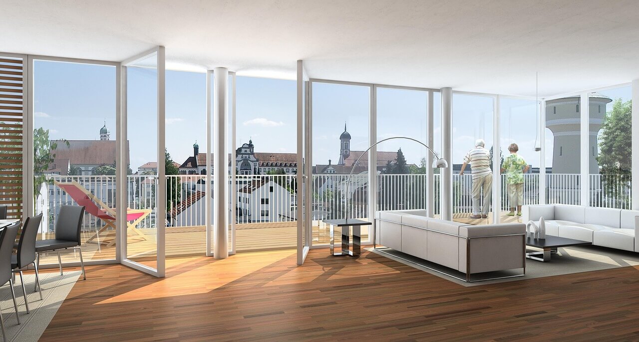 멋있는 아파트 내부에서 외부를 바라보는 사진