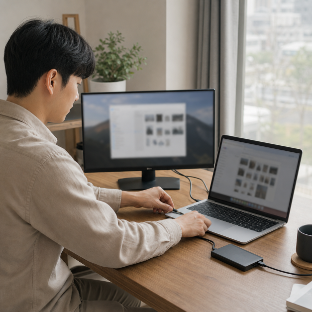노트북 내용을 확인하는 한국인 실사 이미지 3
