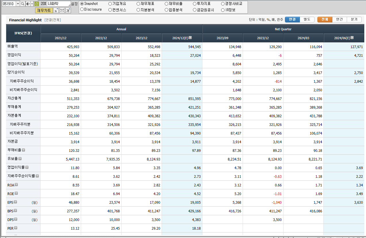LG화학 재무제표