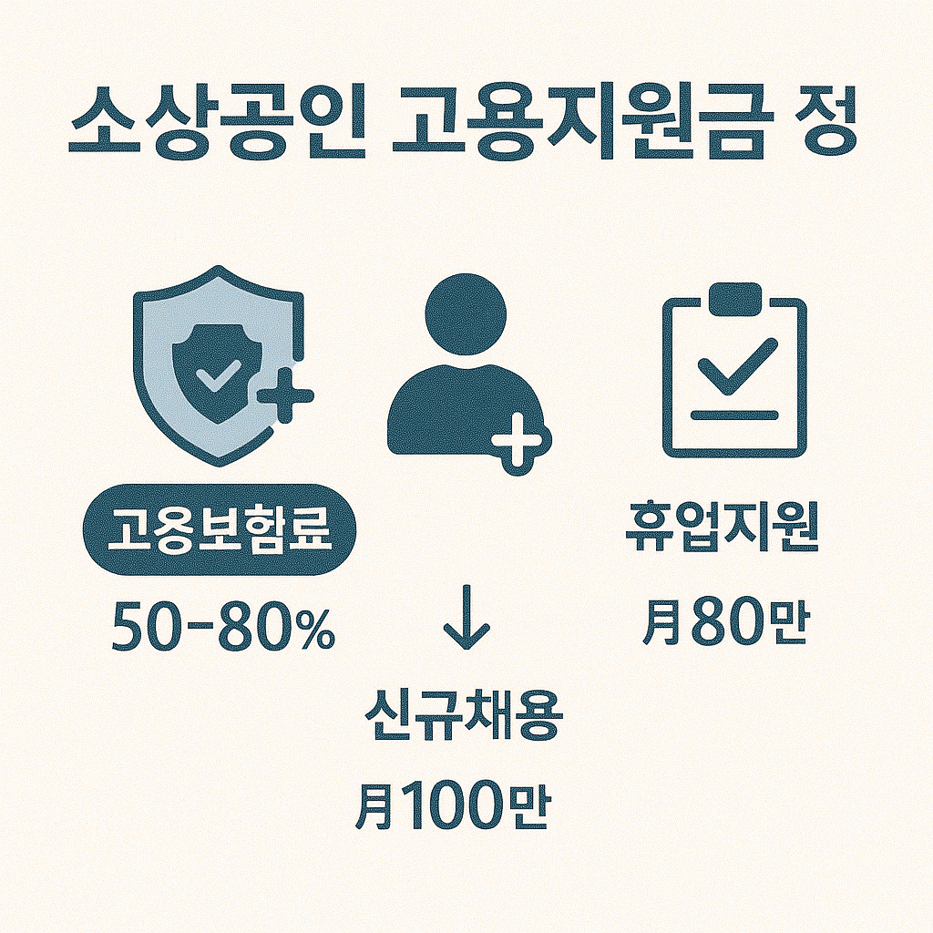 고용보험, 신규 채용, 고용유지 장려금 아이콘과 금액이 함께 표시된 인포그래픽