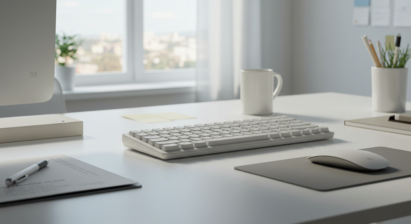 사무실 책상위에 놓여있는 키보드