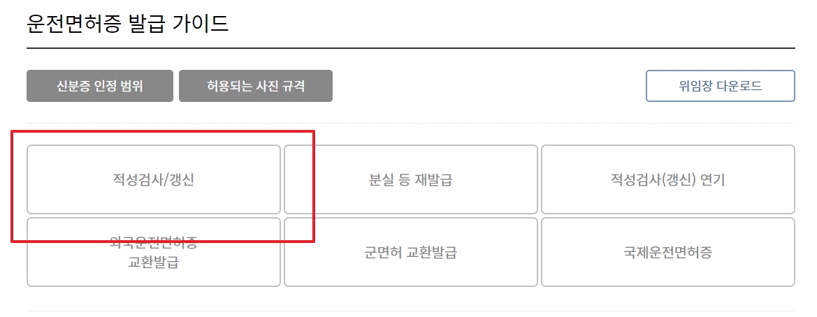 운전면허증 갱신 준비물과 수수료 안내표
