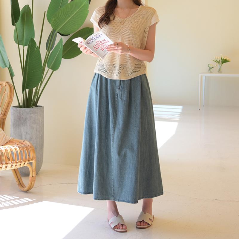 데일리앤 플레어 밴딩 데님 롱 스커트 여름 청치마 폴린