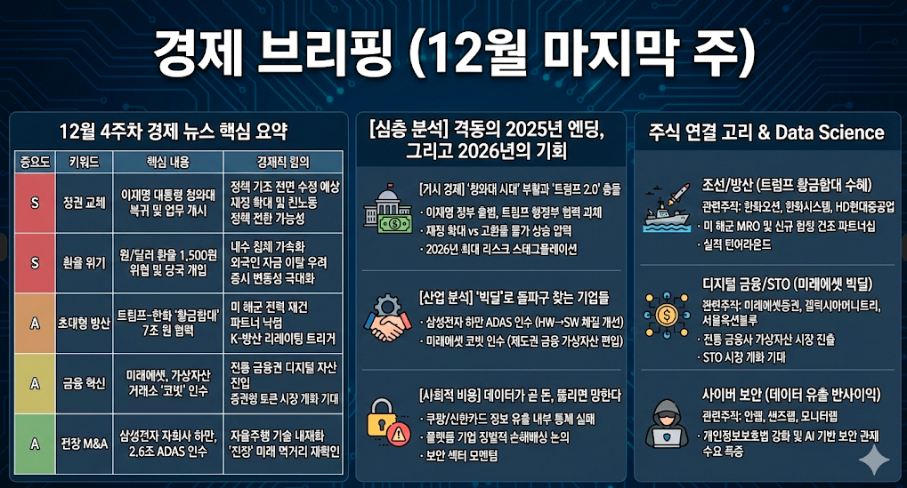 12월 4자추 경제 뉴스 핵심 요약 (정권 교체, 환율 위기, 초대형 방산, 금융 혁신, 전장 M&amp;A)