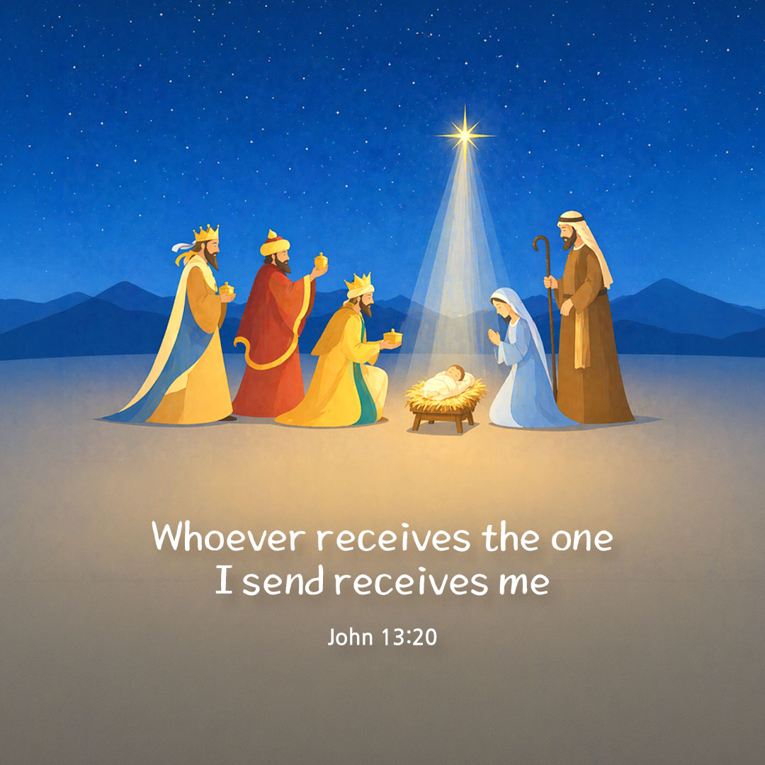 Today's Bible verse card John 13:20 scripture image