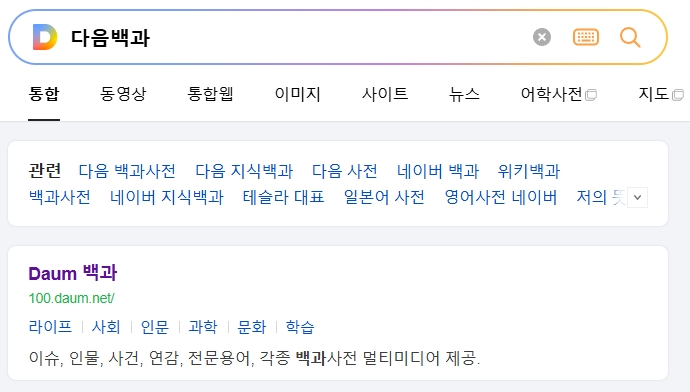 다음 백과사전 검색 메인 화면