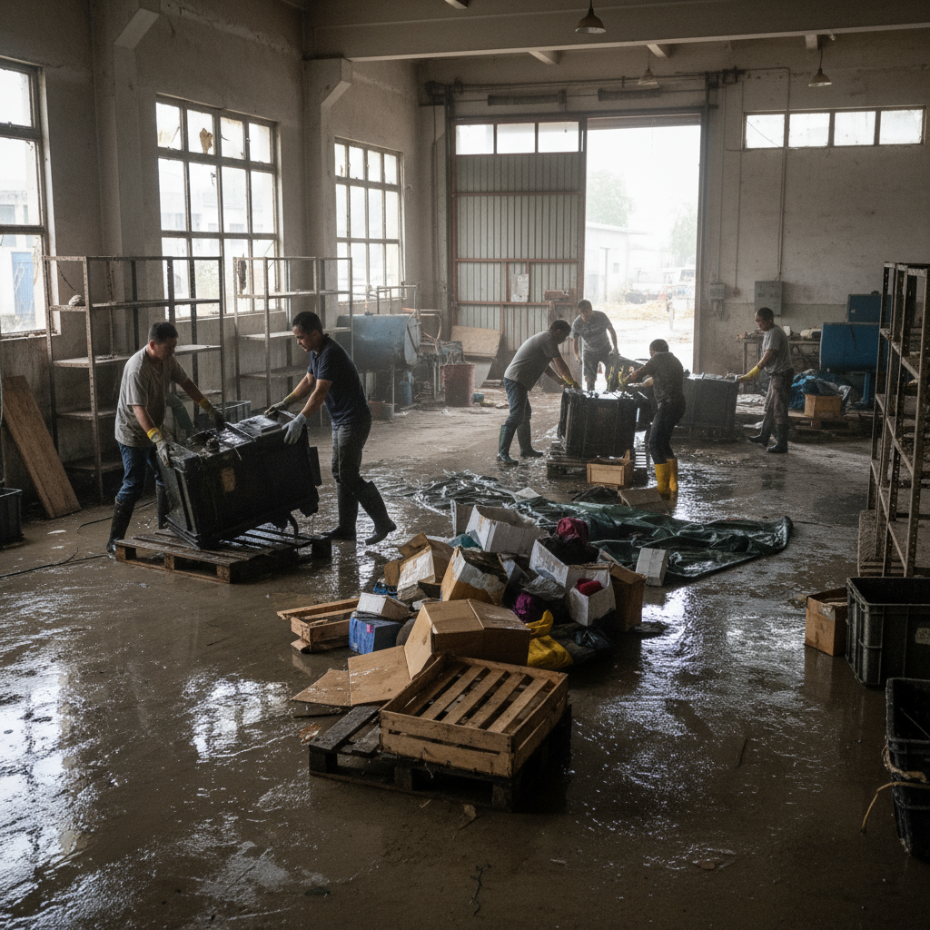 A small enterprise facility being rebuilt after a disaster