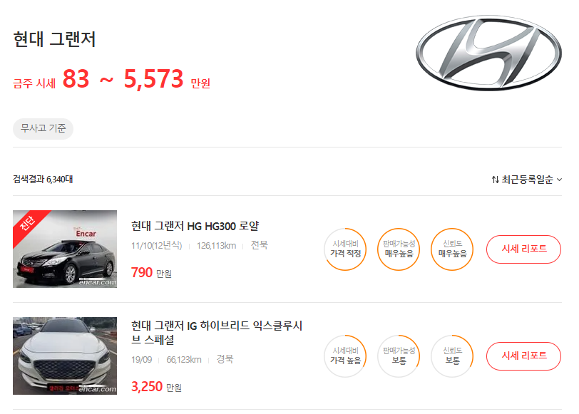 중고차 가격표