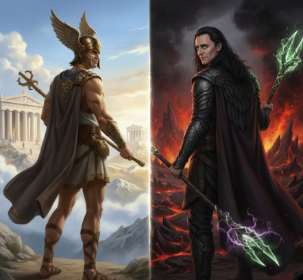 그리스의 헤르메스와 북유럽의 로키 비교 일러스트