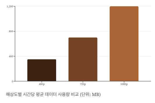 해상도별 시간당 평균 데이터 사용량 비교 이미지