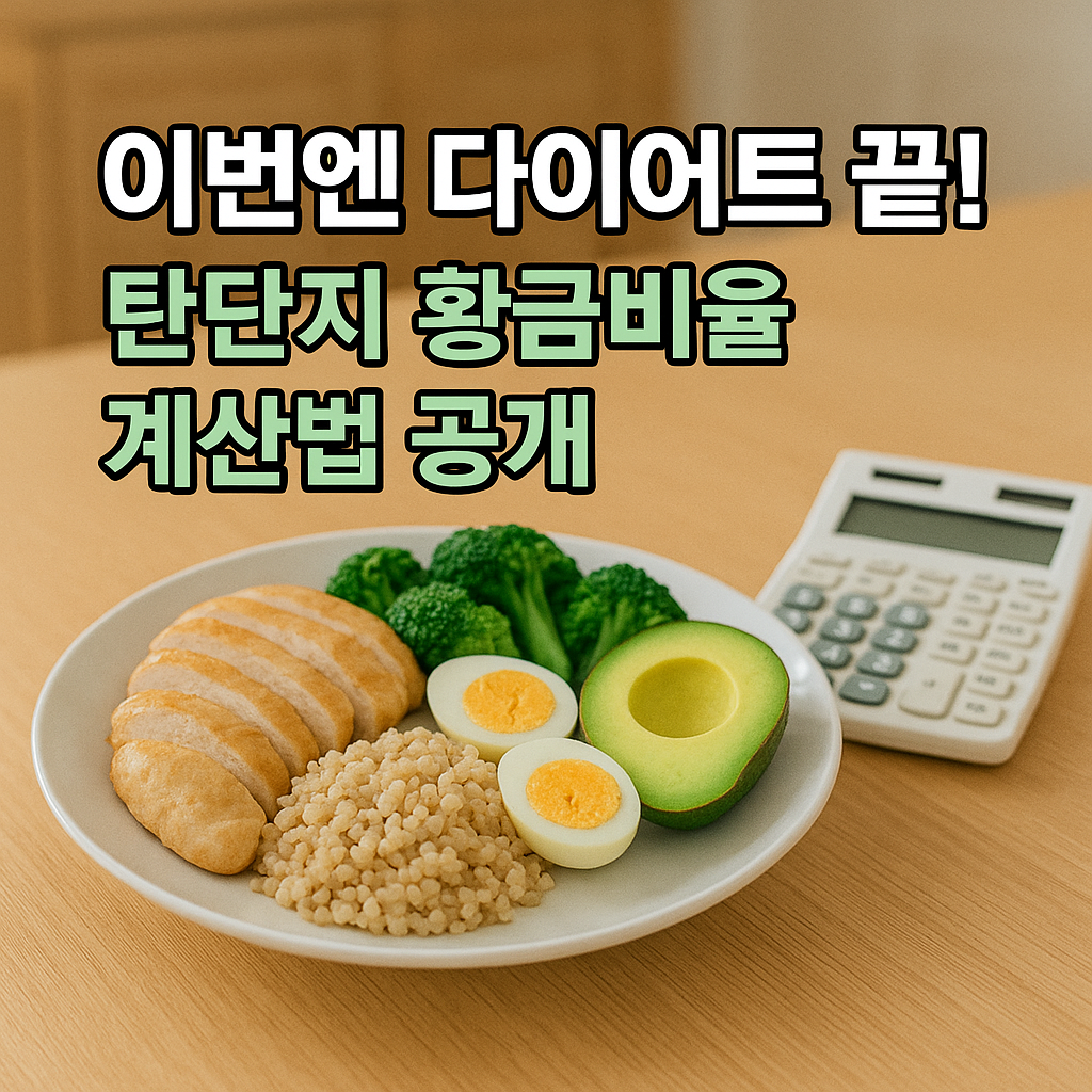 식탁 위에 놓인 균형 잡힌 다이어트 식단과 영양 계산기
