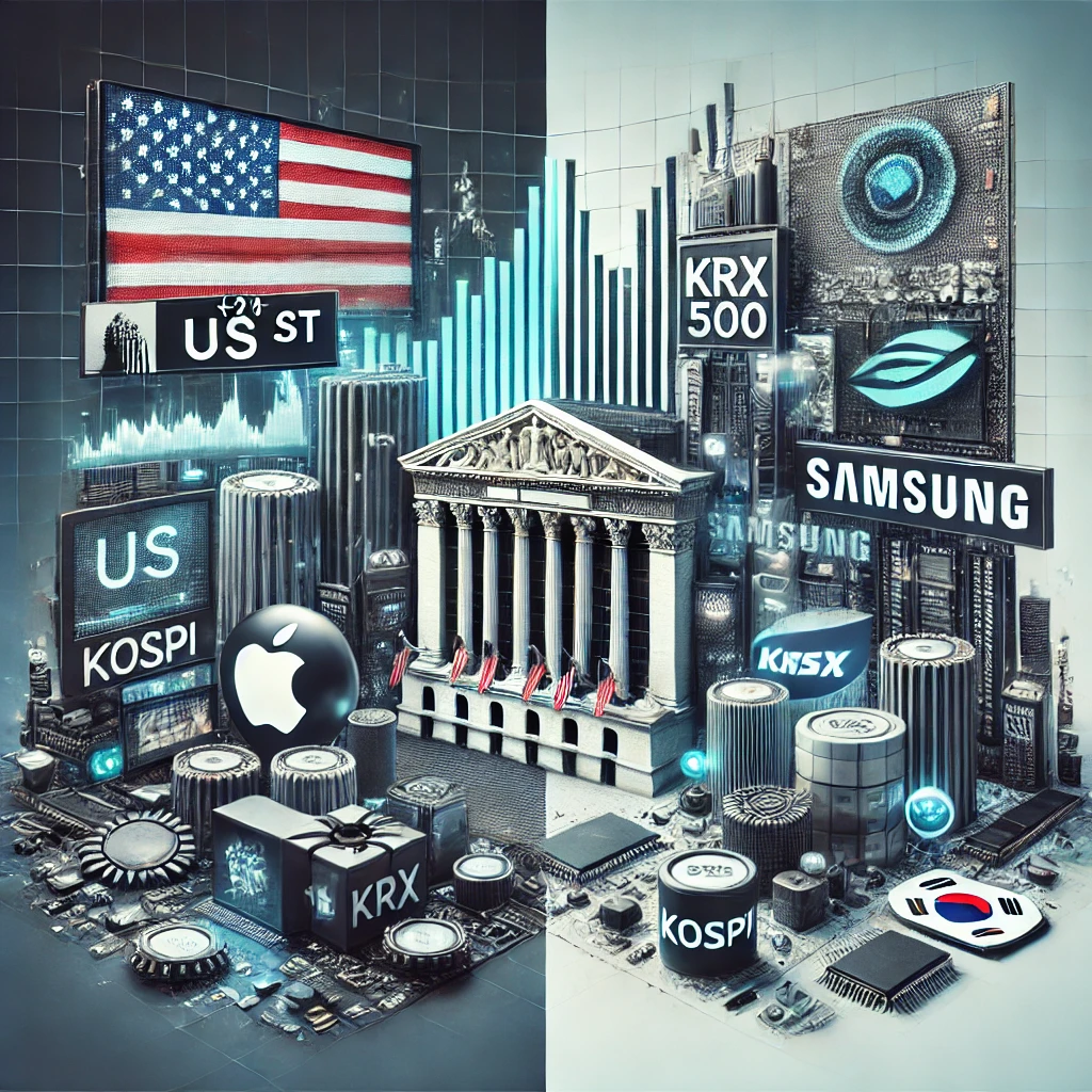 미국증시,한국증시 분할 사진