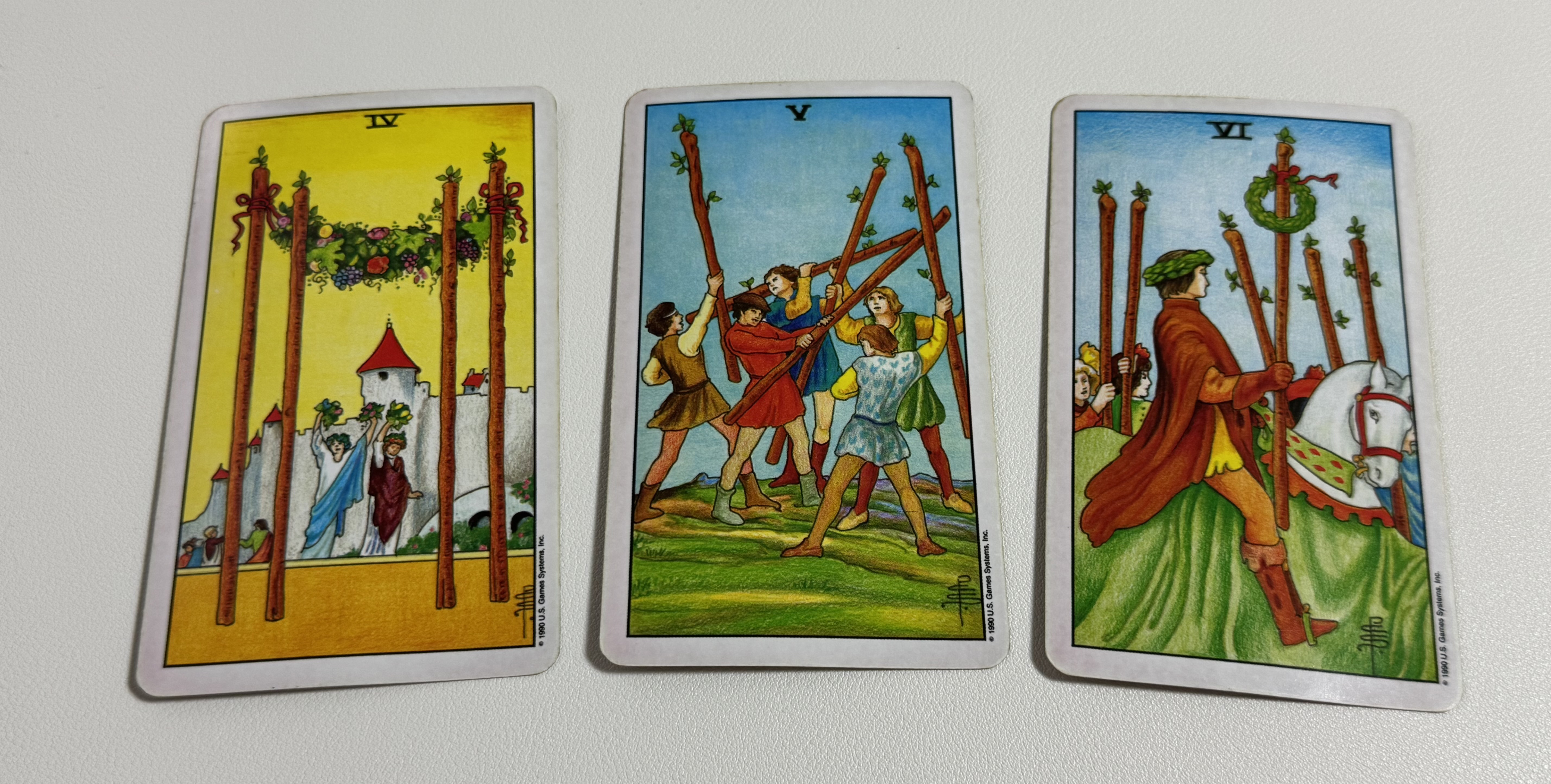 완드 4번, 완드 5번, 완드 6번 카드