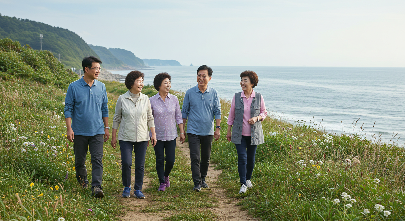 해변길을 함께 걷는 사람들
