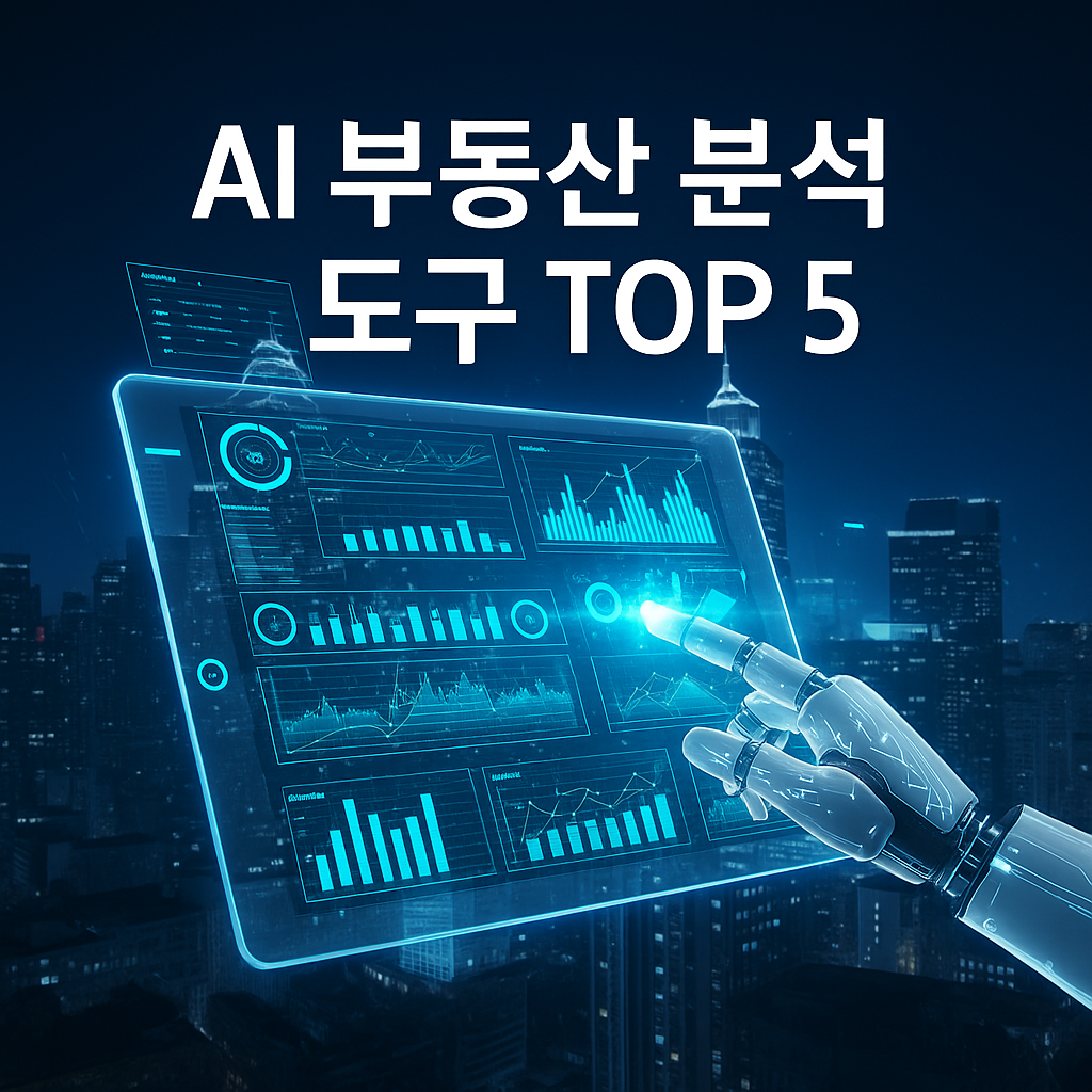 AI가 도시 데이터를 분석하는 모습을 형상화한 이미지로, ‘AI 부동산 분석 도구 TOP5’를 주제로 한 콘텐츠 대표 이미지입니다.