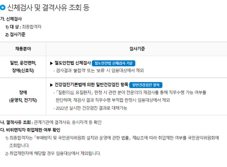 신체검사 및 결격사유