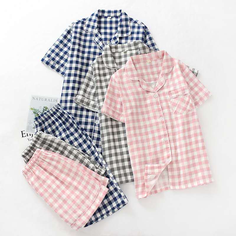 허니나이트 베이직 체크 반팔 커플 잠옷 여름 파자마