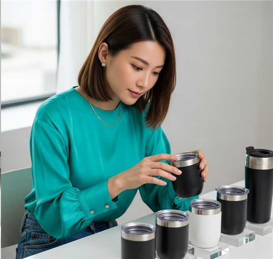 텀블러를 신중하게 고르는 모습