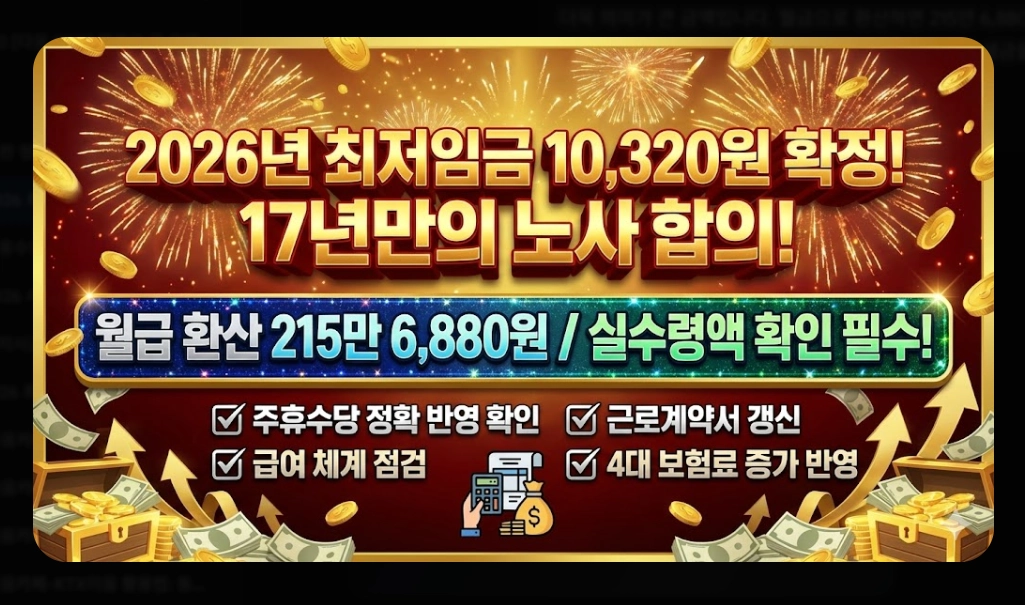 2026 최저임금 10,320원 확정! 내 월급은
