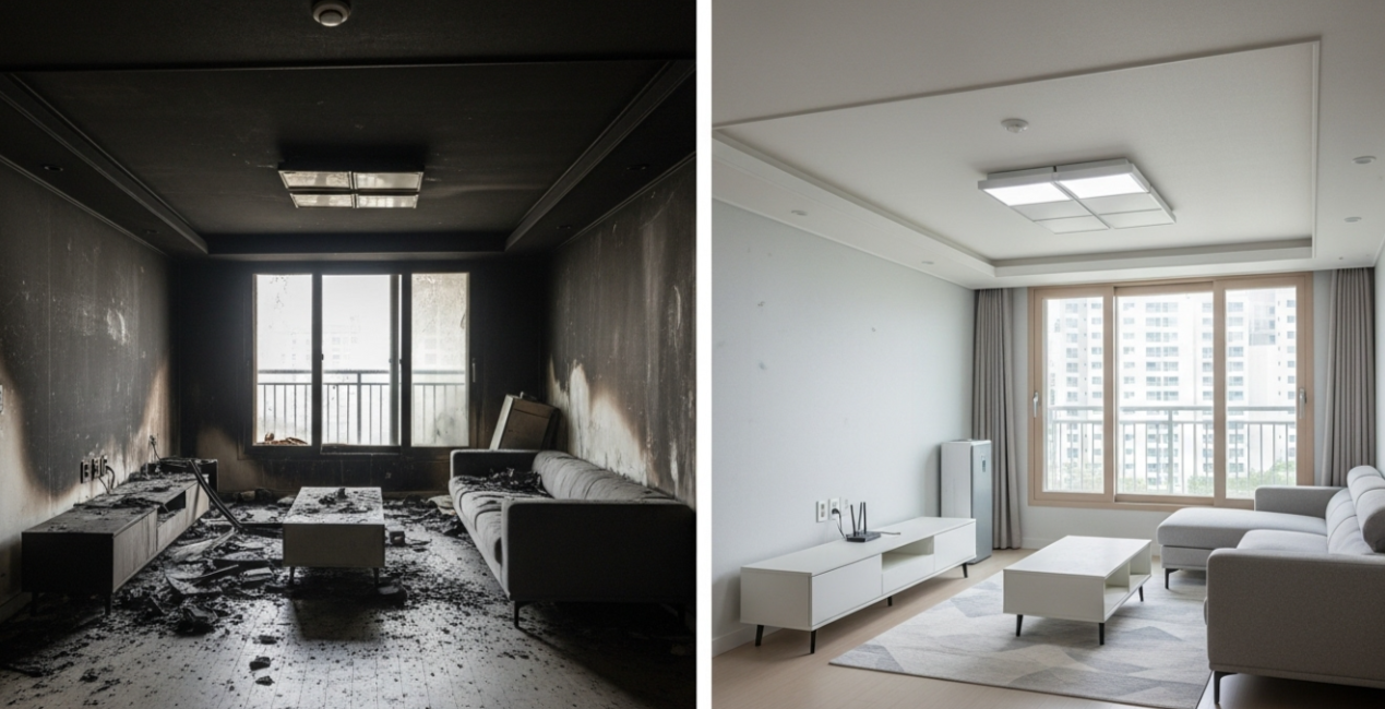 가평 화재청소 작업 전후 모습