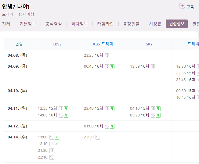 안녕 나야 16회 마지막회 재방송 다시보기 편성표