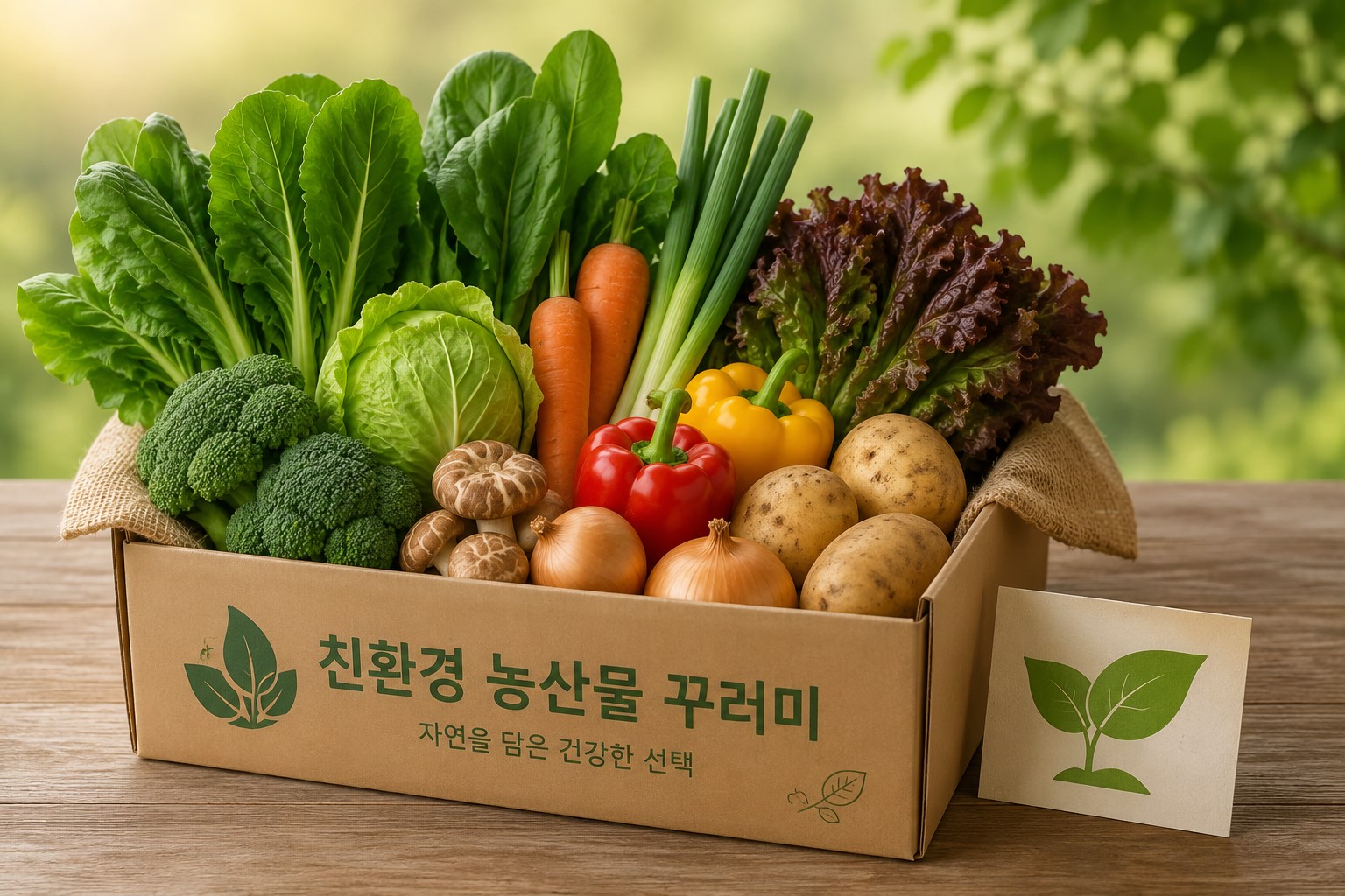 친환경 농산물 꾸러미와 신선한 채소 이미지