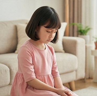 딸이 말을 듣고 시무룩해진 표정