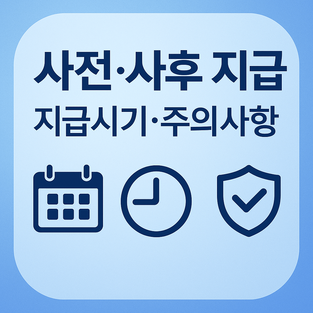 사전지급·사후지급 비교 인포그래픽, 환급 지급시기와 주의사항 설명