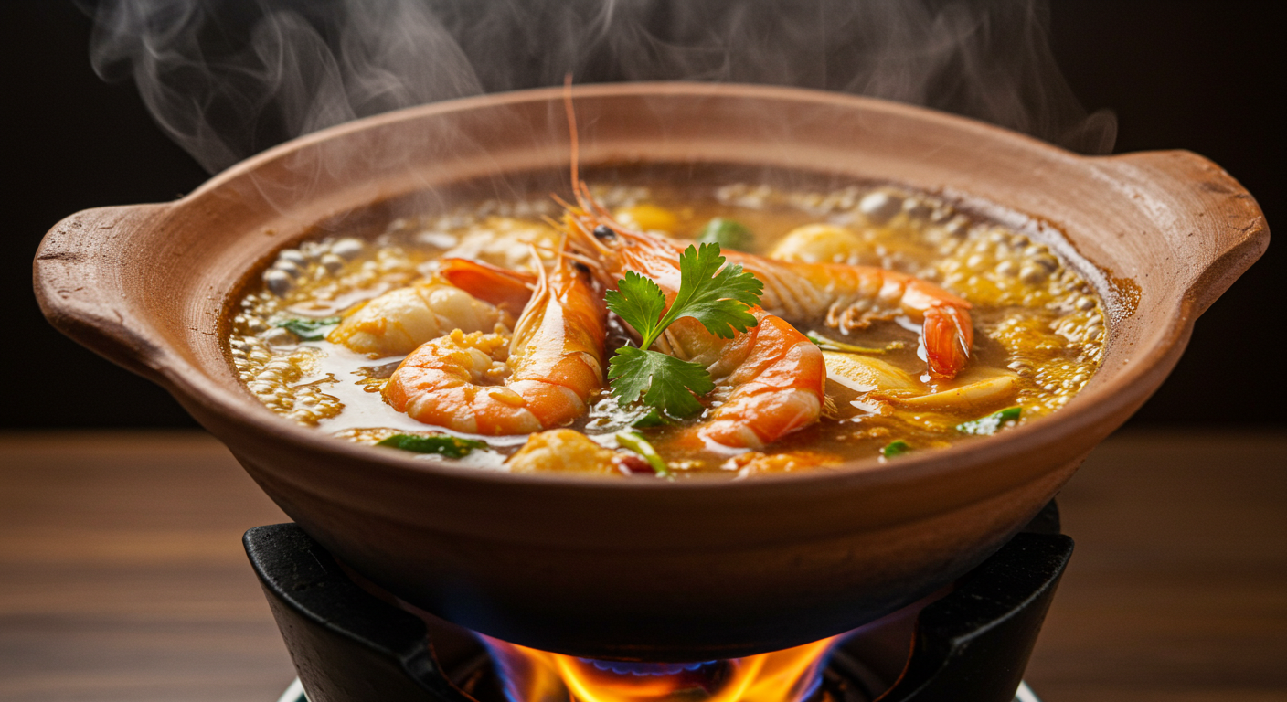 보글보글 끓고 있는 똠얌꿍 뚝배기