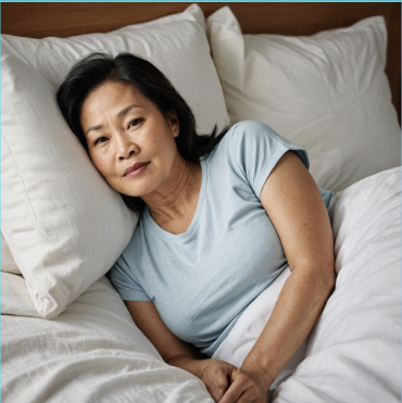 불면증으로 잠을 못 이루는 중년 여성의 모습