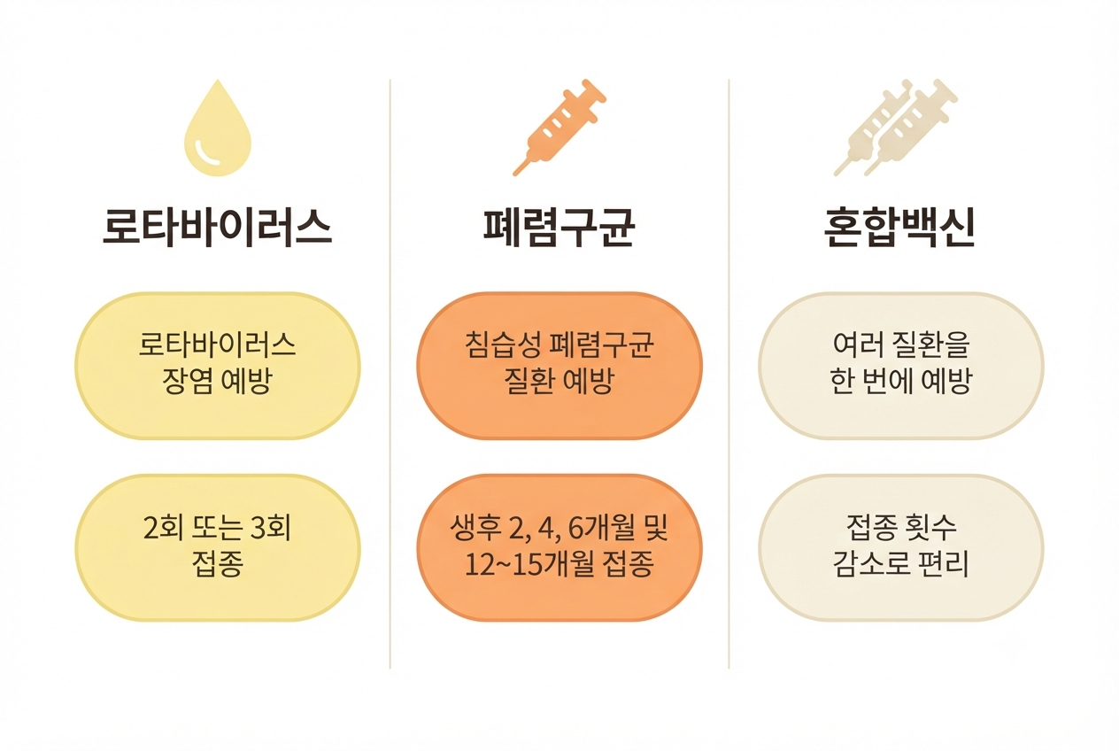 로타바이러스·폐렴구균·혼합백신 백신별 선택지 비교표