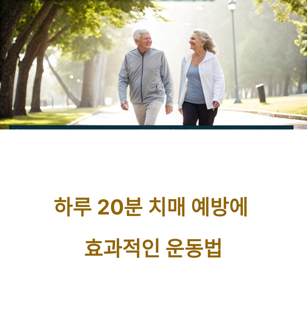시니어 부부가 공원에서 함께 걷기 운동으로 치매 예방을 실천