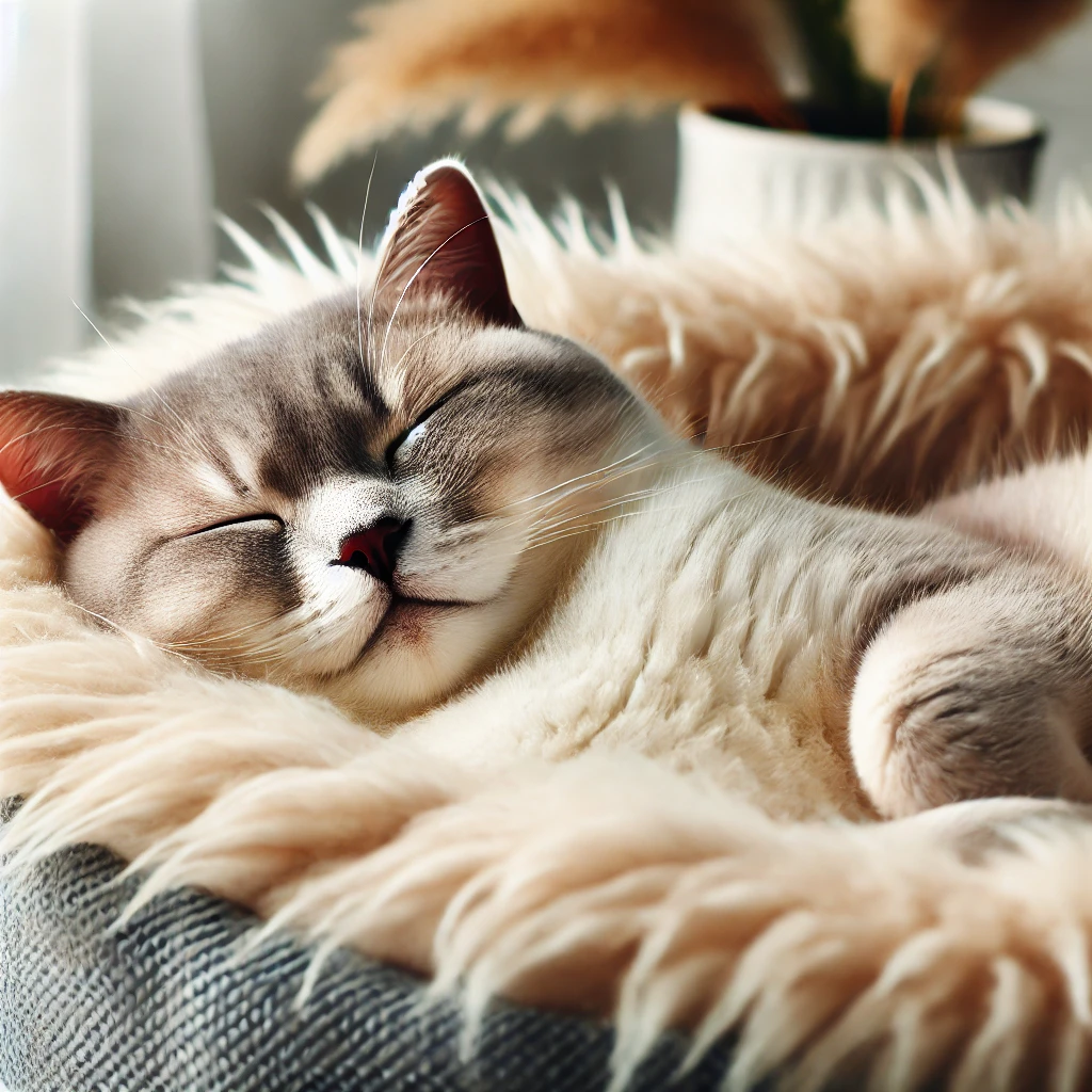 푹신한 침대에서 평온하게 잠든 고양이