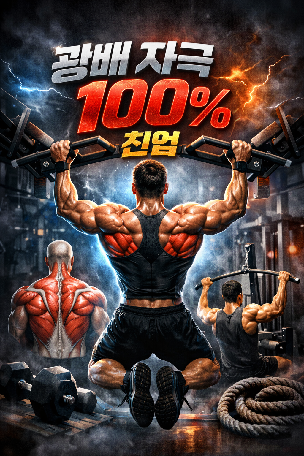 친업에서 광배 자극 100% 만드는 구조