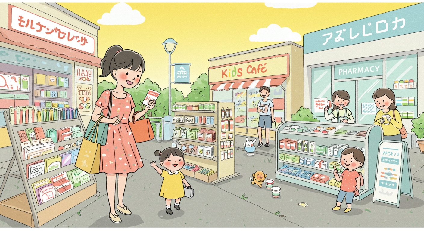 어린이집 근처 소비쿠폰 사용 가능한 업종들을 이용하는 모습