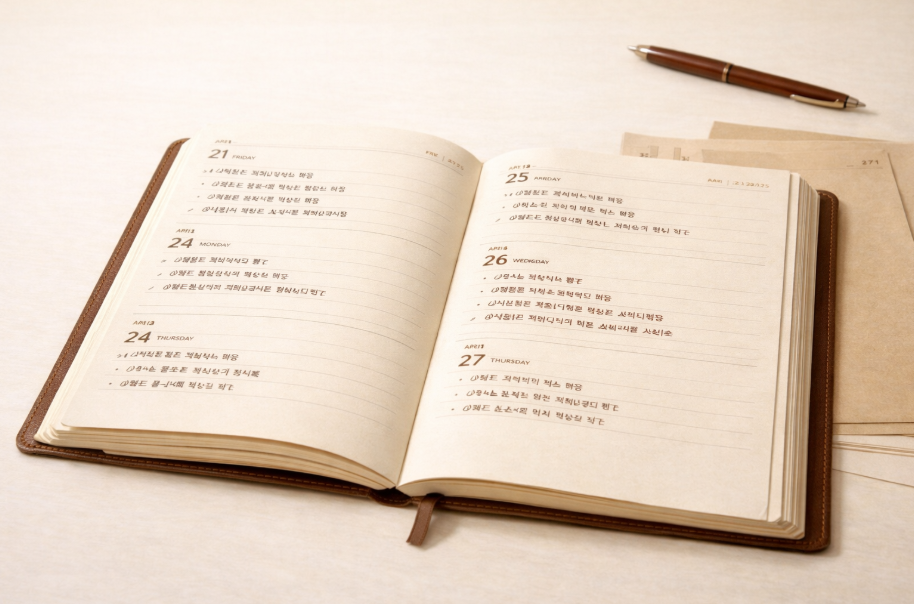 장기적인 블로그 운영을 위해 기준과 기록을 축적하는 과정을 표현한 이미지