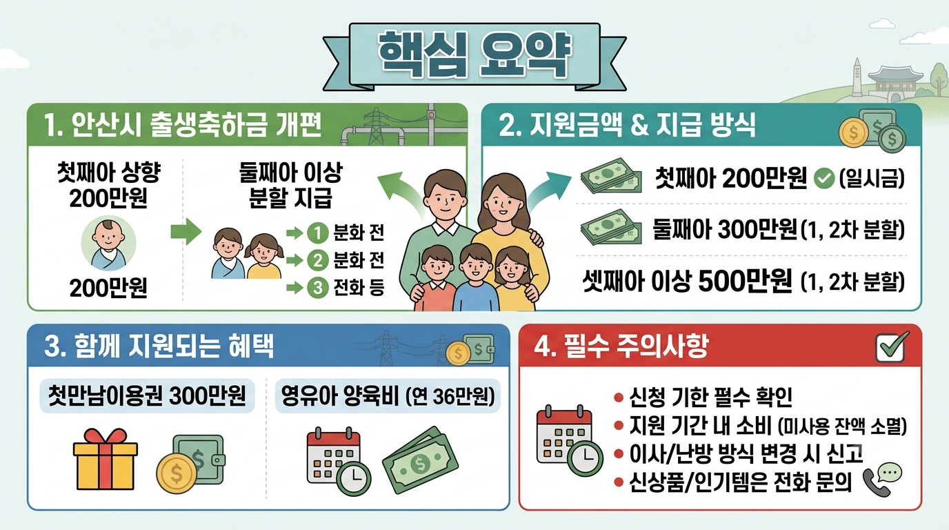 2027 안산시 출생축하금 개편! 첫째아 200만 원 인상 및 둘째아 분할 지급 총정리