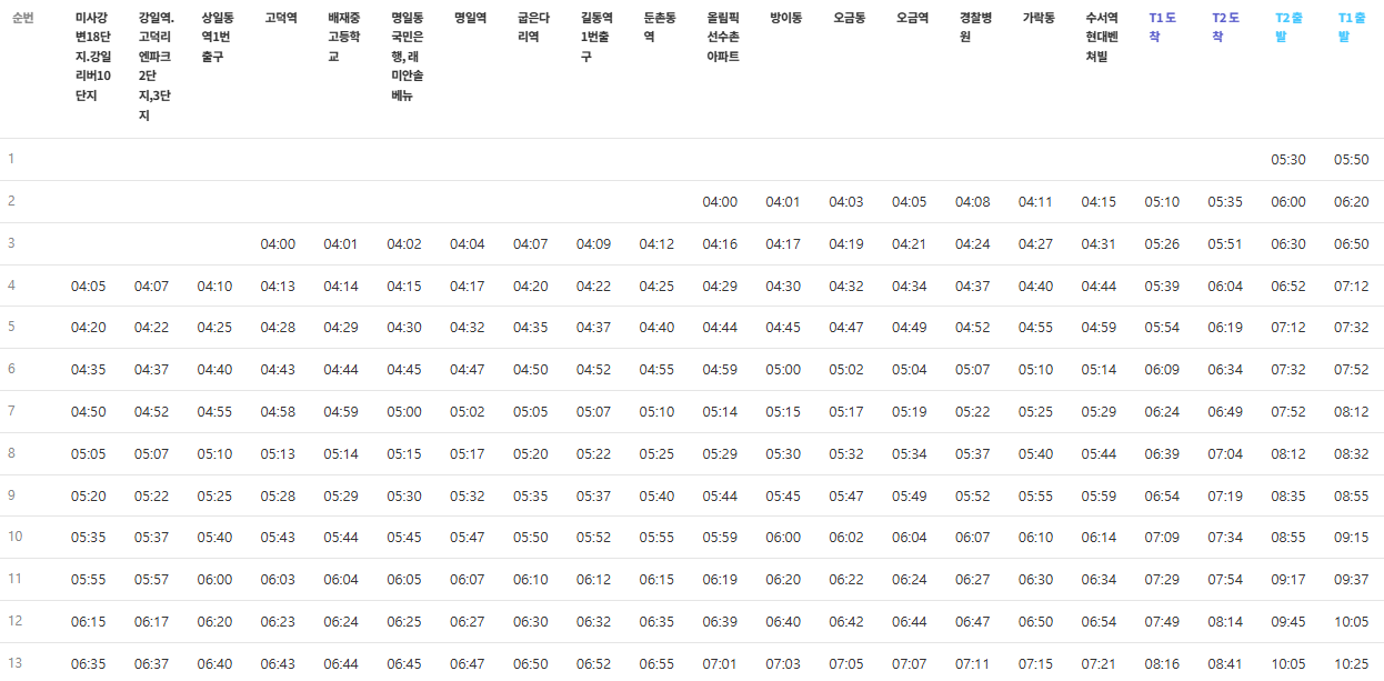 6300번 공항버스 시간표