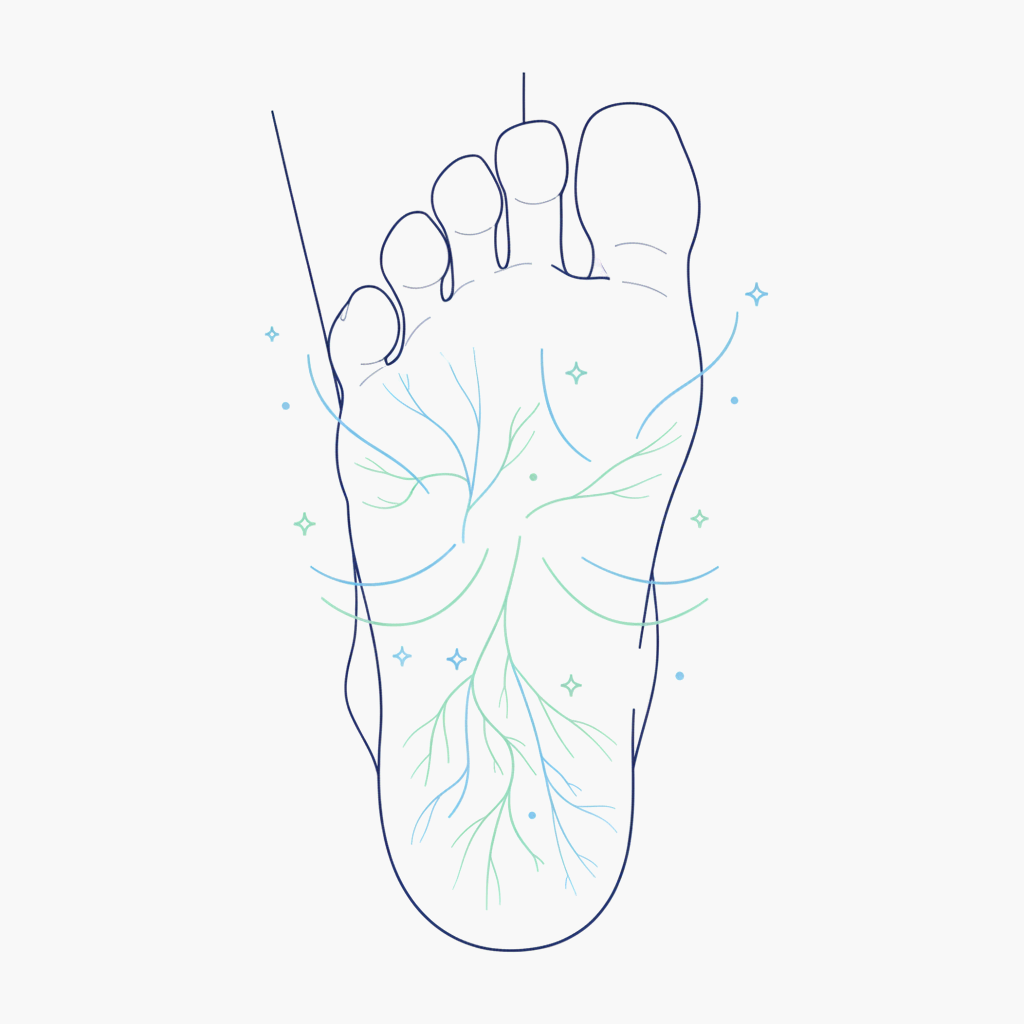 오래 걸은 후 발 간지러움을 상징적으로 표현한 발 일러스트레이션