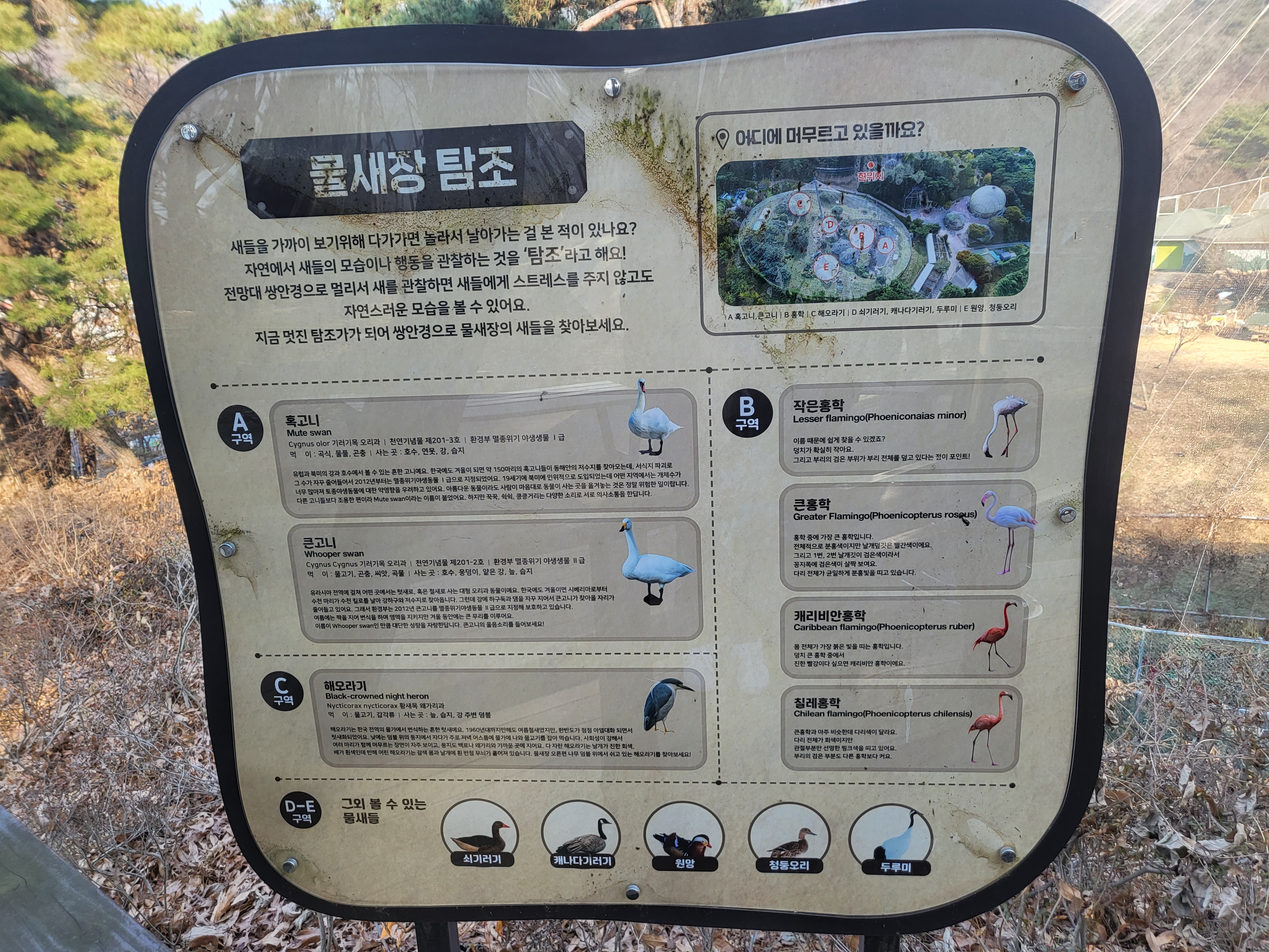 청주 동물원 - 물새장 안내판