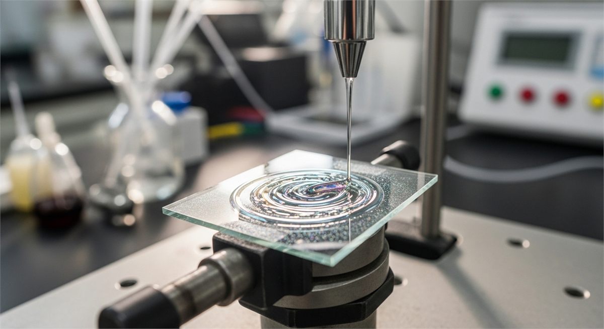 유리기판 소재 코팅 공정을 가까이 담은 실험 장면 