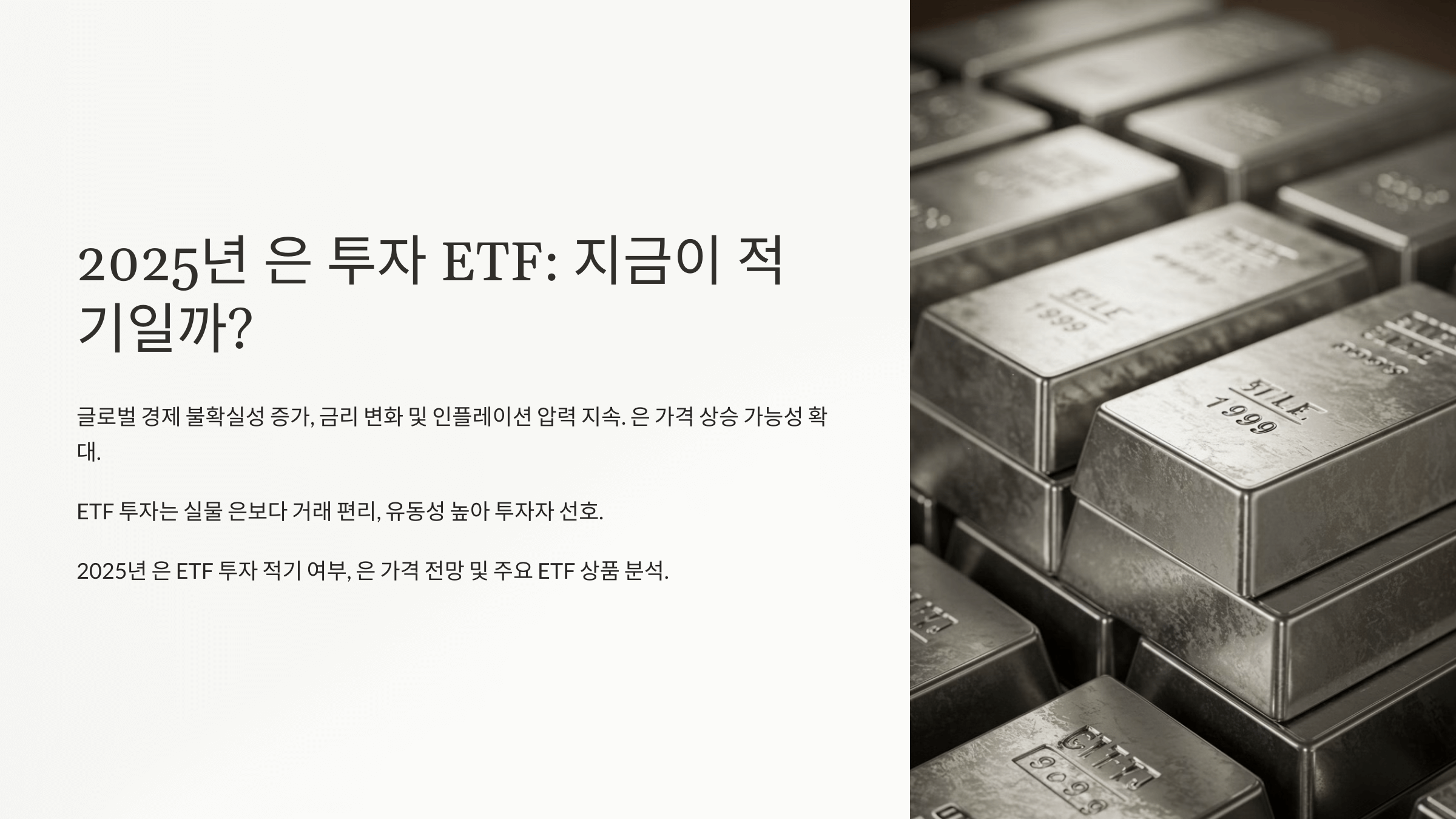 2025년 은 투자 ETF, 지금이 적기일까?