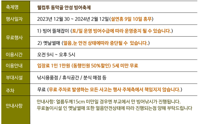 안성빙어 축제 기본일정