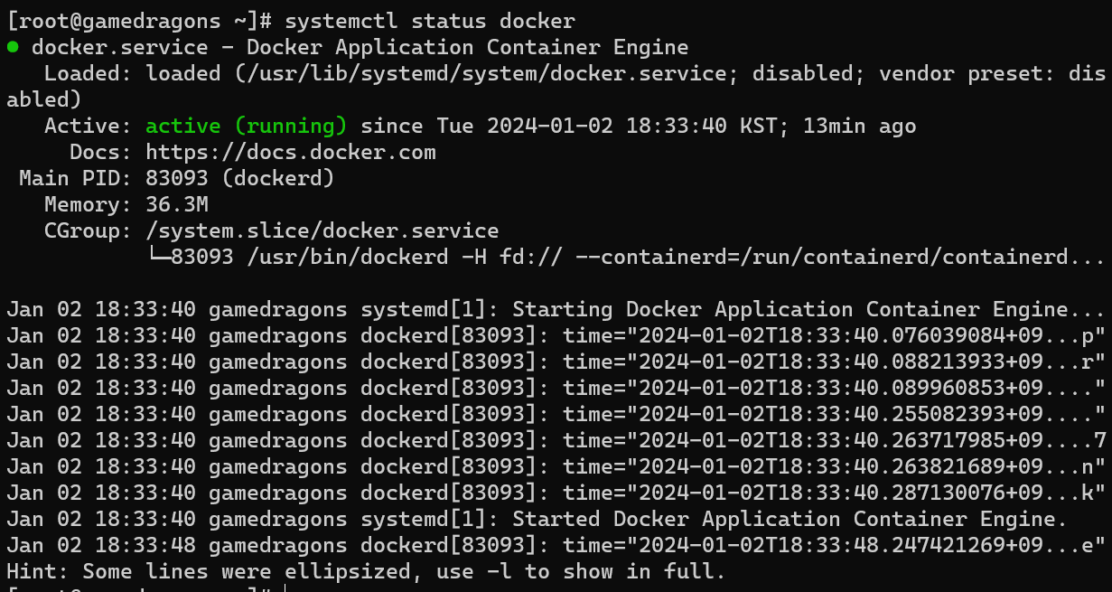 도커 구동 여부 확인
